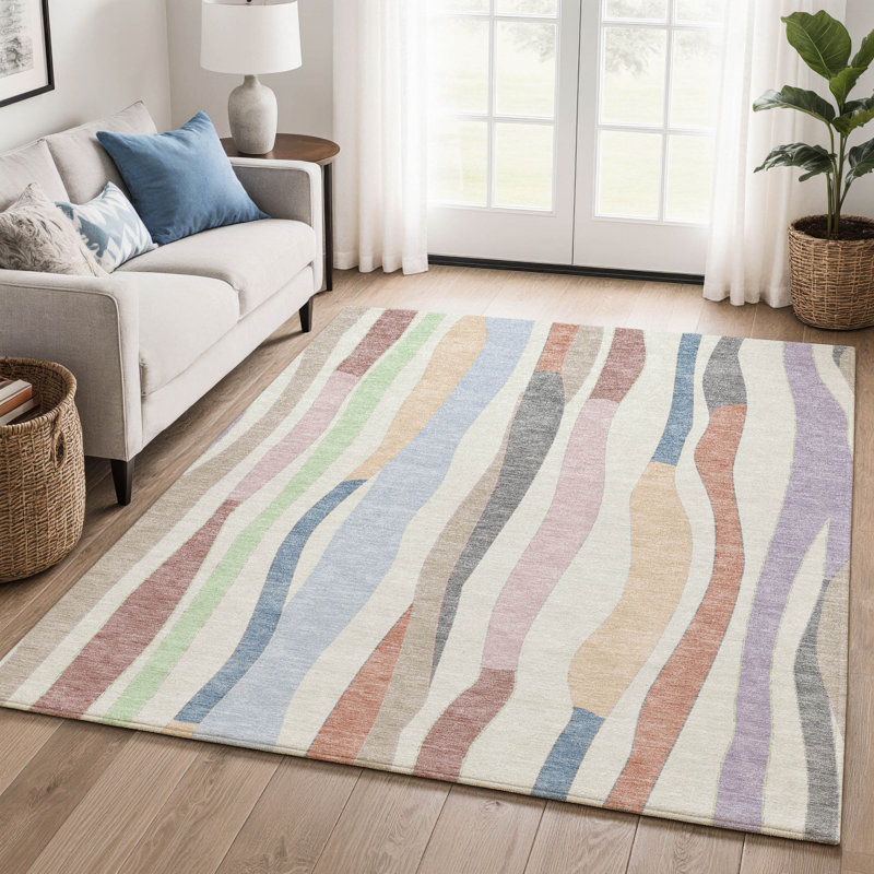 Premium Machine Washable Mayfield AMF2188 Striped Rug, Pearl, 9' x 12'