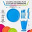  20-pc Reusable Plastic Dinnerware Set for 4 – Microwavable & Dishwasher Safe Assorted Colour Plates, Cups, and Cutlery for Party, Picnic, Camping, Outdoor Gathering & Everyday Dining