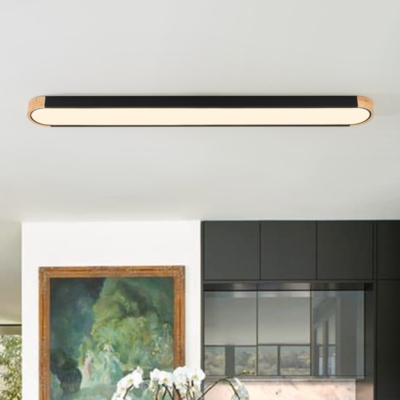 Warrin Nouria 1 - Light 48'' Extra Long Simple Rectangle Led Flush Mount, Matte Black/Natural, 3000K