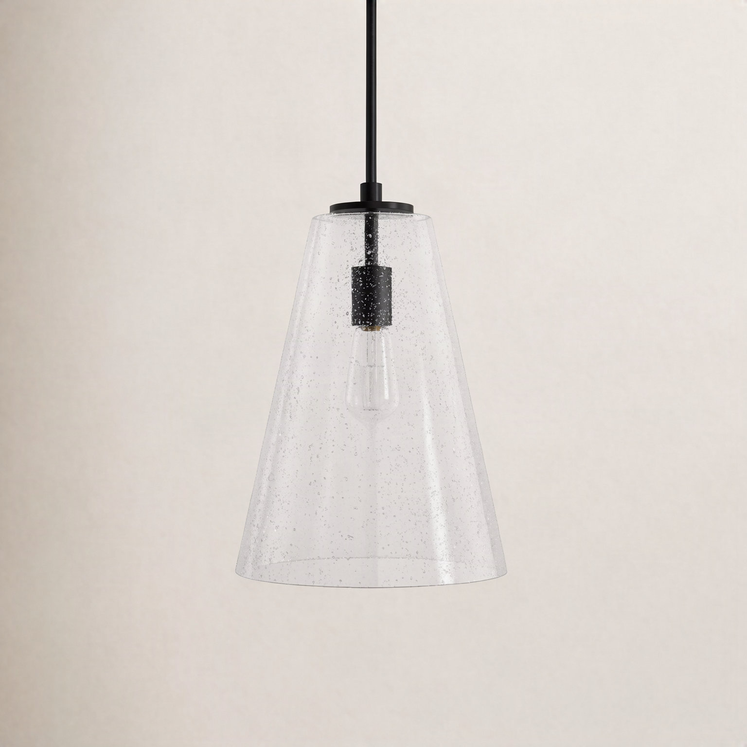 Evanne Single Light Glass Dimmable Pendant, Satin Black