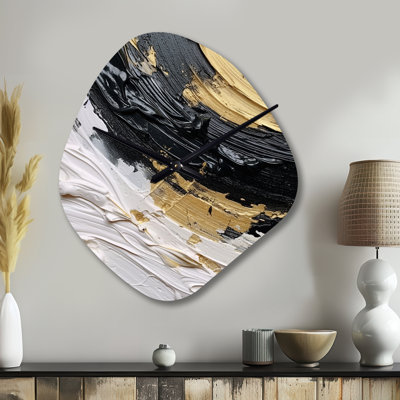 Gold Black Spiral Illusions II - Nebula Shape Unique Abstract Spirals Wall Clock