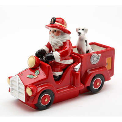 Cosmos Gifts Santa Driving Firetruck Salt and Pepper Combination