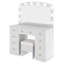 Coiffeuse luxueuse avec 10 ampoules Hollywood, 3 modes d'éclairage couleur, une coiffeuse classique avec tabouret rembourré et 9 tiroirs de rangement pour la chambre à coucher, blanc