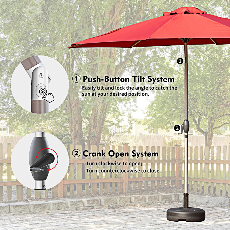 Outdoor Table Umbrella With Push Button Tilt And Crank, 118.02" W x 118.02" D, Brick Red