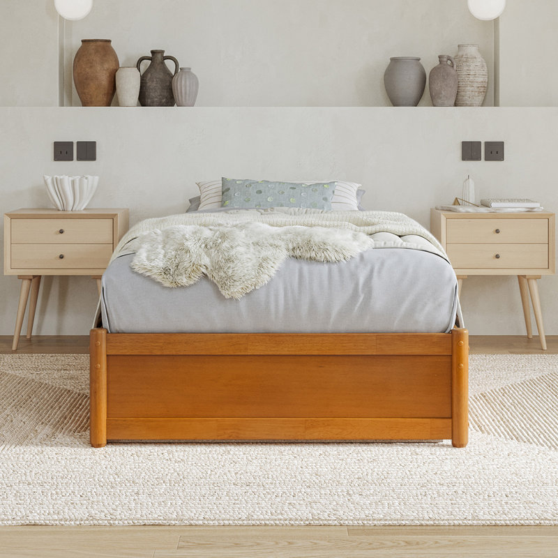 Lamariah Solid Wood Platform Storage Bed, Twin XL, Light Toffee