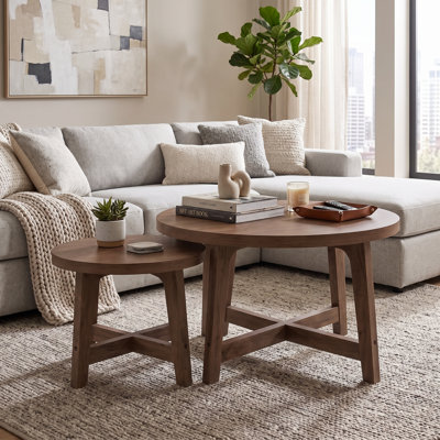 Nesting Coffee Table Set of 2,X-Shaped Frame Stackable End Tables for Living Room, Bedroom & Balcony