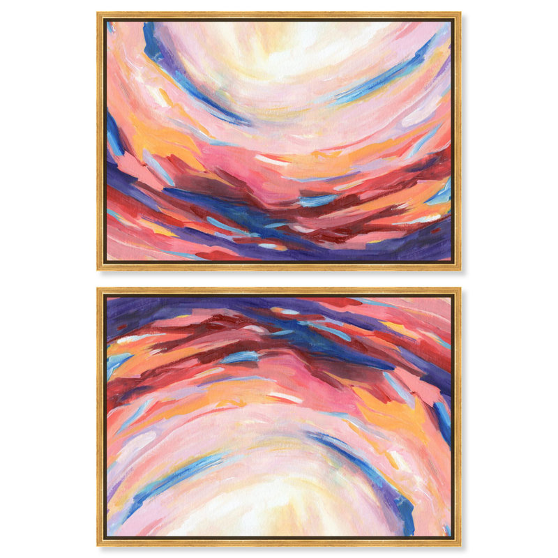 «Horizons Embrace», ensemble de toiles contemporaines modernes par Art Remedy, H 11 po x l 16 po, Cadre doré