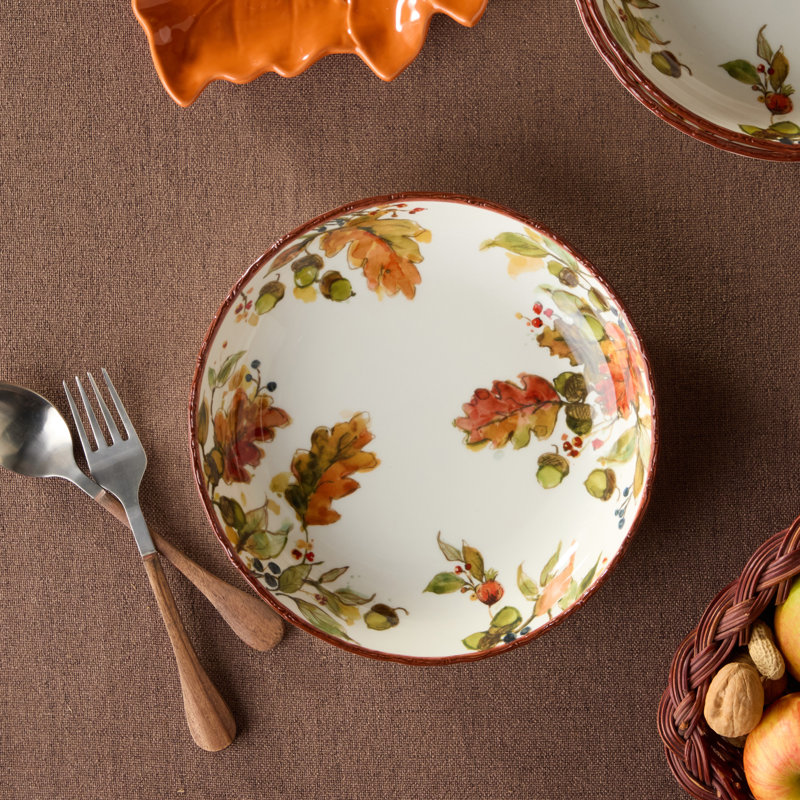 Ensemble de 4 bols à soupe Autumn Meadows - De larges bols en grès accueillants de 34 onces peints avec des plantes de récolte, conçus pour contenir chaque soupe, ragoût et piment de la saison.