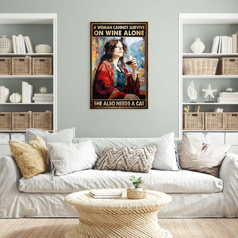 «A Woman Cannot Survive On Wine Alone», reproduction d'art graphique sur toile tendue 1 pièce, H 36 po x l 24 po x P 1,25 po