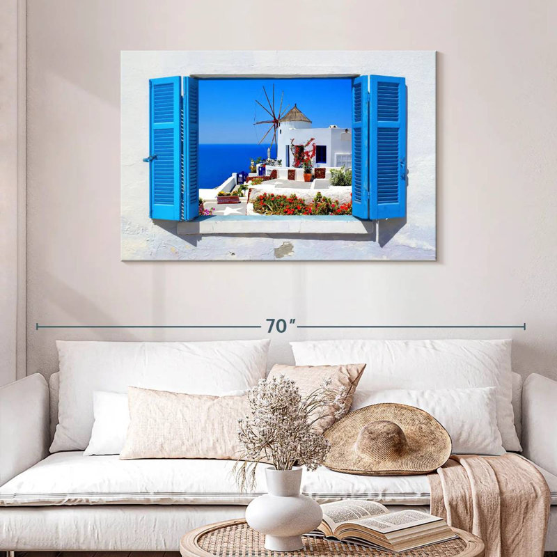 Ravi Oia Windmill Window View, 30" H x 45" W