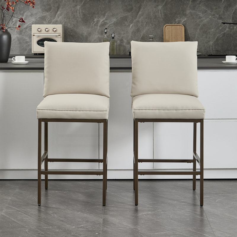 Modern Bar Stools Upholstered Counter Stools With Backrests And Metal Legs Kitchen Stools For Island, Gray