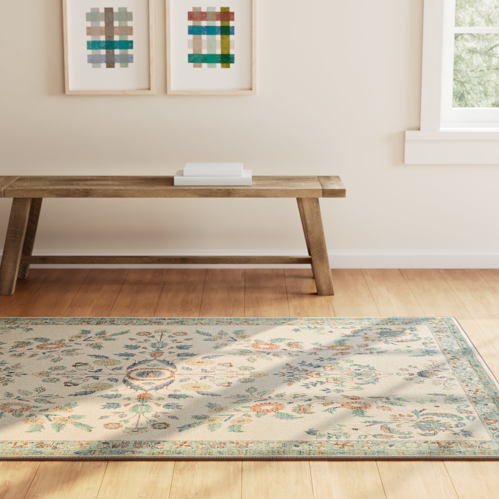 Berger Floral Cream Rug, Rectangle 5'3" x 7'7"