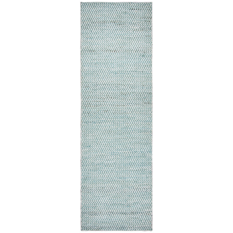 Tapis bleu en laine tissé à plat à la main Killington, Tapis de couloir 2 pi 6 po x 8 pi