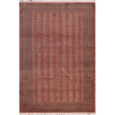 Tapis rouge / brun / beige en laine noué à la main à motif géométrique 9 pi 5 po x 11 pi 10 po Abril