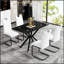 Table de salle à manger rectangulaire en verre trempé de 47,24 pouces au design élégant avec pieds en métal noir pour les cuisines et les salles à manger modernes