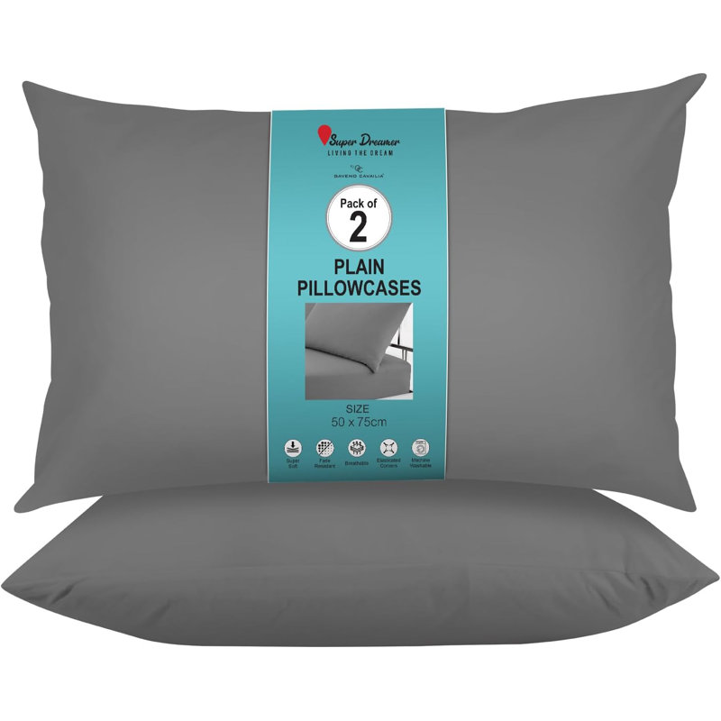 Super Dreamer Solid Colour Pillowcases 2 Pair 50x75Cm - Polyester Fabric Machine Washable High Quality Yarn, Charcoal