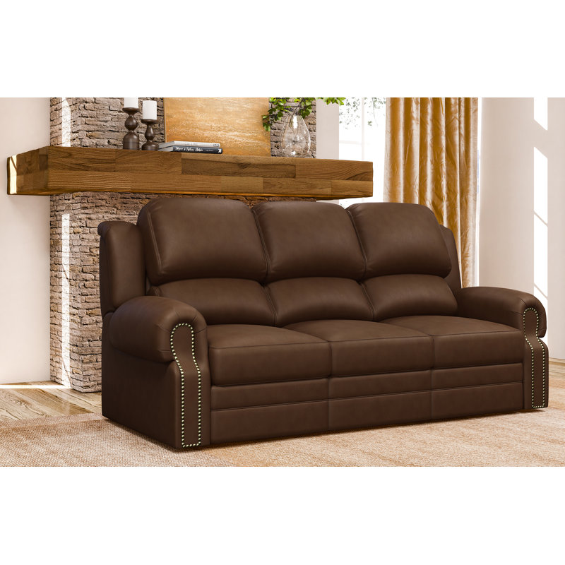 Canapé inclinable en cuir véritable à accoudoirs roulés de 84 po Fardowsa, Blanc