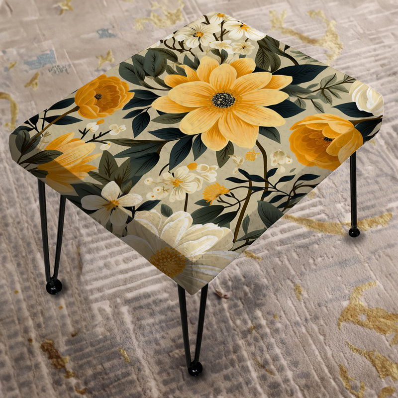 Retro Floral Revival Botanical Pattern - Botanical Rectangle Ottoman