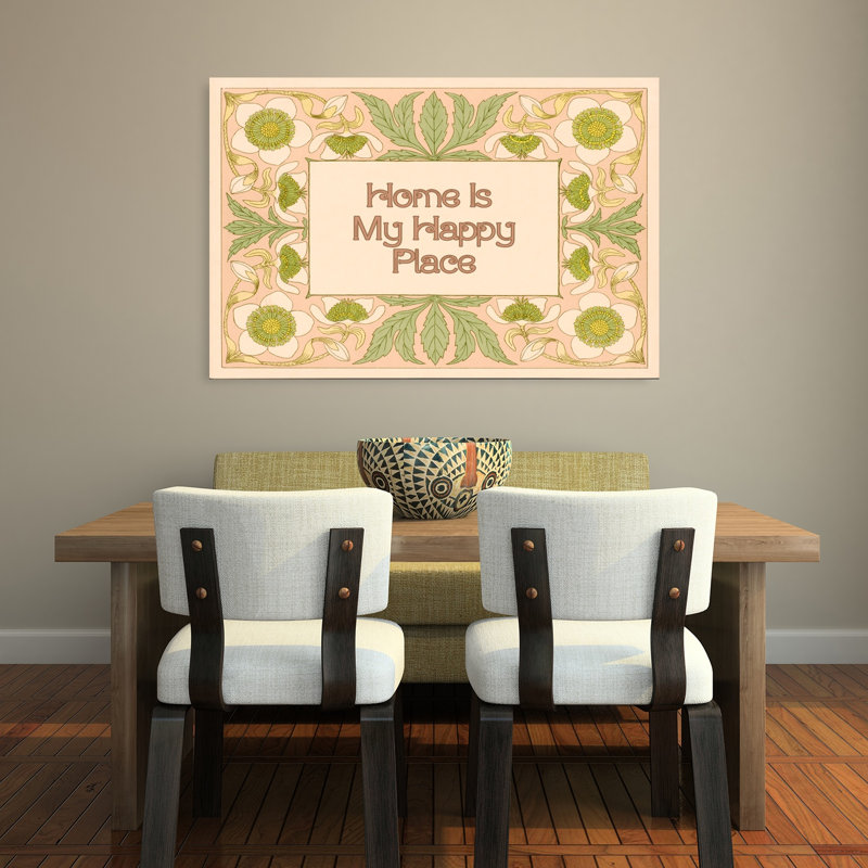 Home Is My Happy Place, impression abstraite rétro sur fond de fleur naturelle, H 32 po x l 48 po
