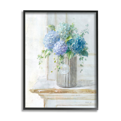 «Blue Hydrangea Bouquet Country Milk Tin», peinture florale par Danhui Nai - Peinture