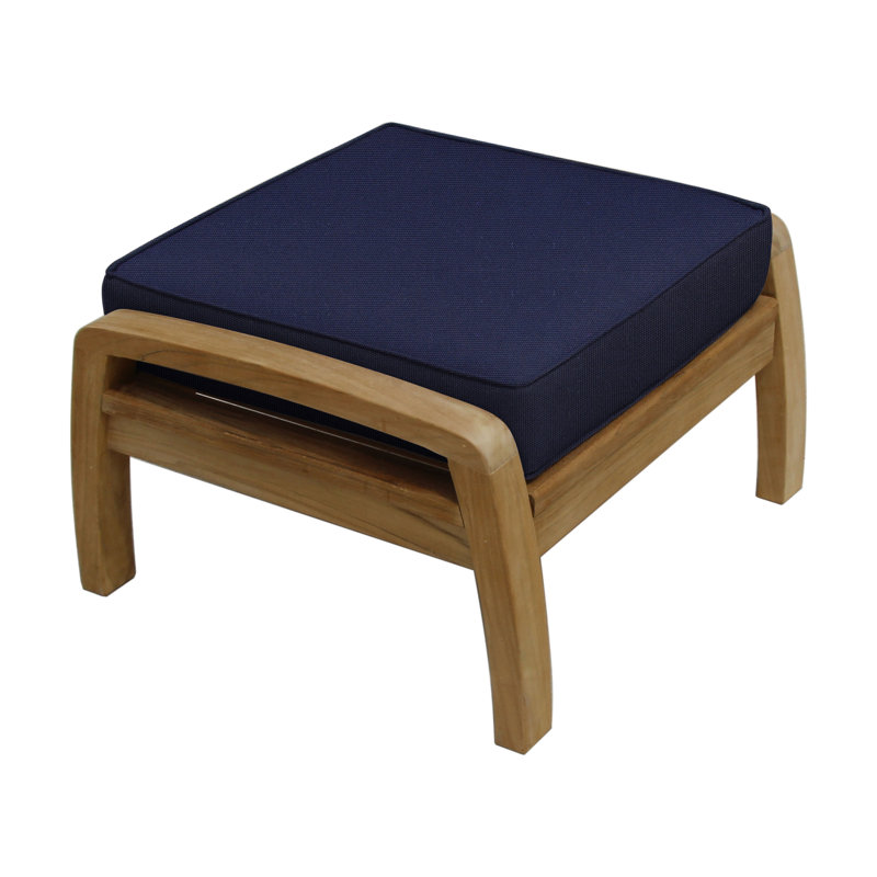 Repose-pieds d'extérieur en teck avec coussin Sunbrella Ortega, Toile bleu marine Sunbrella®