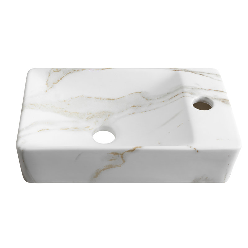 Mini-évier mural rectangulaire en céramique l 15 po x P 8 po Felix, Effet marbre blanc