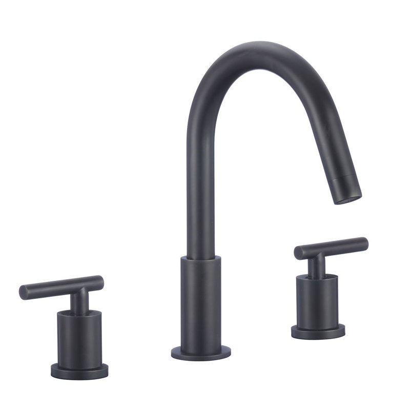 DAX Round Two Handle Brass Bathroom Faucet, Matte Black