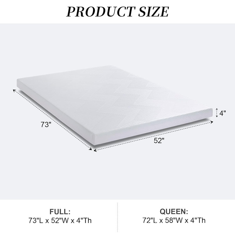 4" Cooling Gel Memory Foam Couch Bed Mattress Replacement, Fiberglass-Free & Machine Washable Cover(Sofa Not Included), Queen