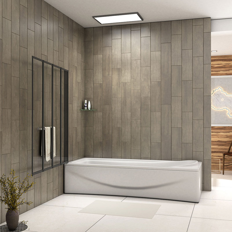 Idalia 1400mm Height 4 Folding Pivot Shower Bath Screen Panel, Framed Color Optional, Black, 1000 cm