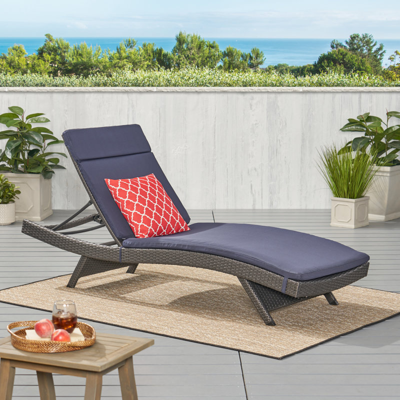 Outdoor Chaise Lounge Set , Cushion Included, Navy Blue , Brown, 1