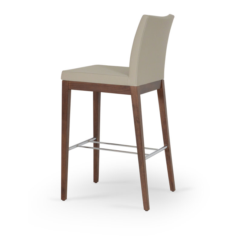 Tabouret de comptoir en bois massif 24 po Aria, Similicuir os, Noyer