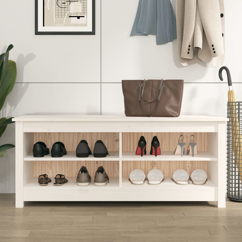 Solid Wood Storage Bench, White