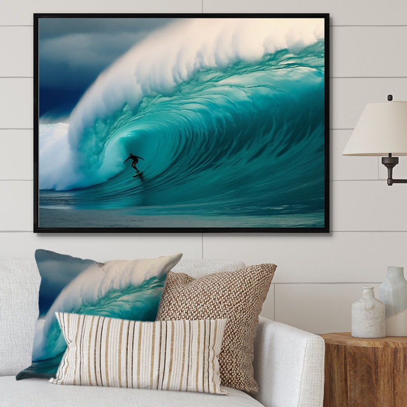 Hawaiian Waves Surf Dream I - Hawaii, art mural encadré, H 16 po x l 32 po x P 1 po, Cadre flottant noir