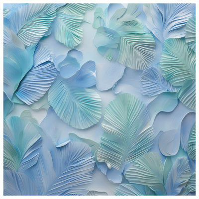 Tapisserie murale texturée feuilles bleues et vertes - décoration murale feuilles