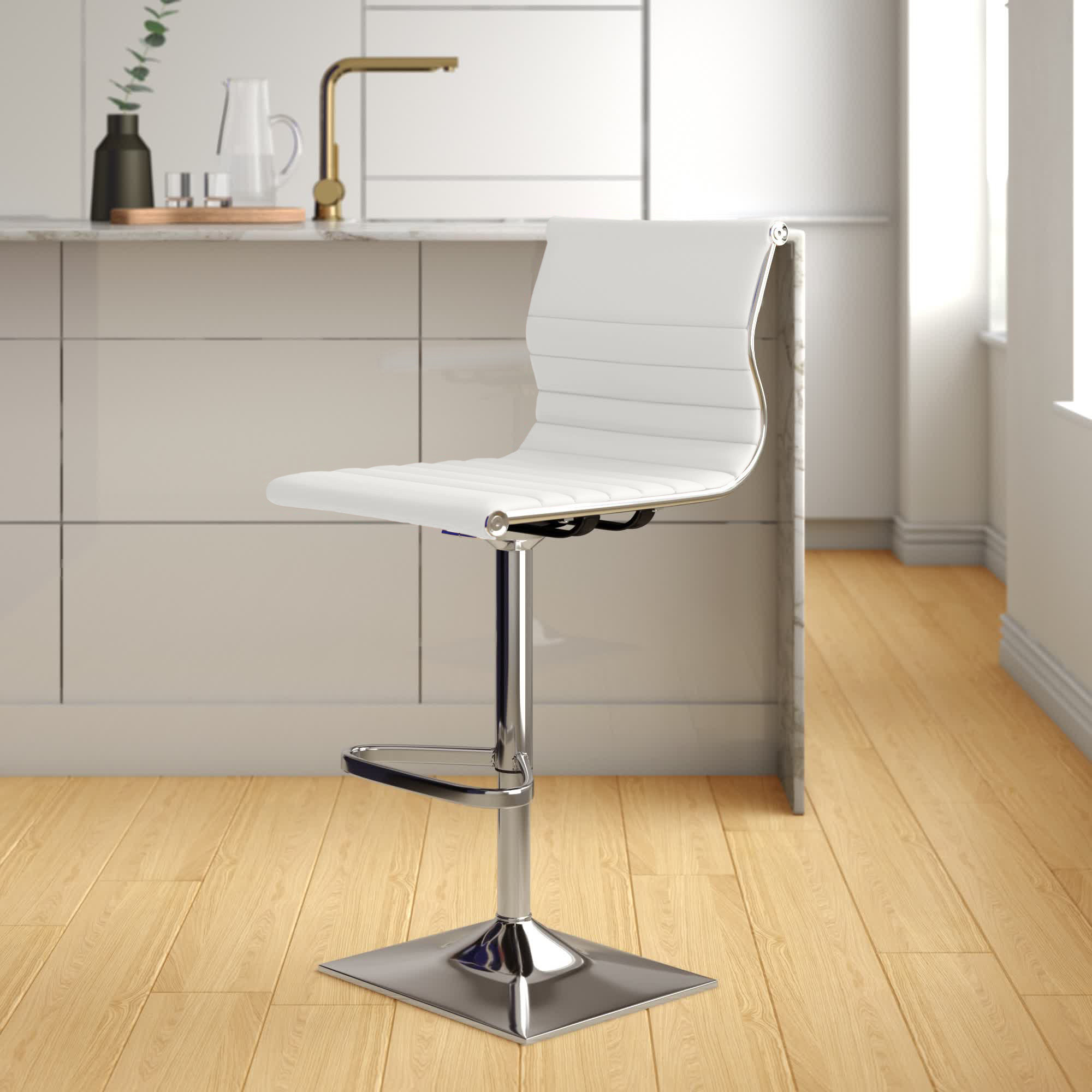 Wade Logan Summer Adjustable Height Swivel Bar Stool Upholstery Gray