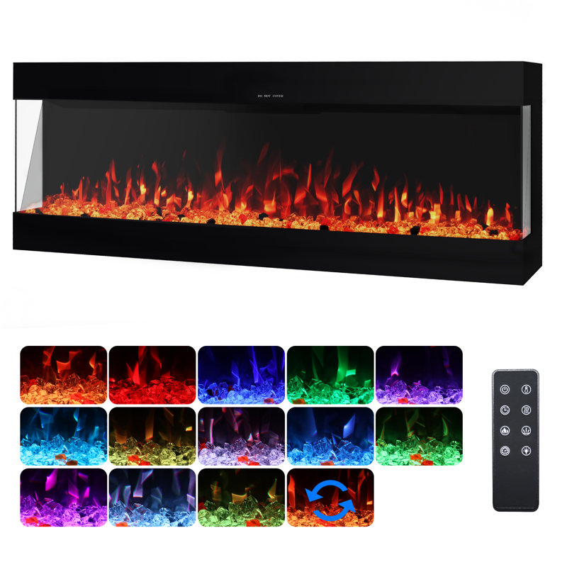 Ivy Bronx Black Electric Fireplace, 50cm H x 127cm W x 17.64cm D