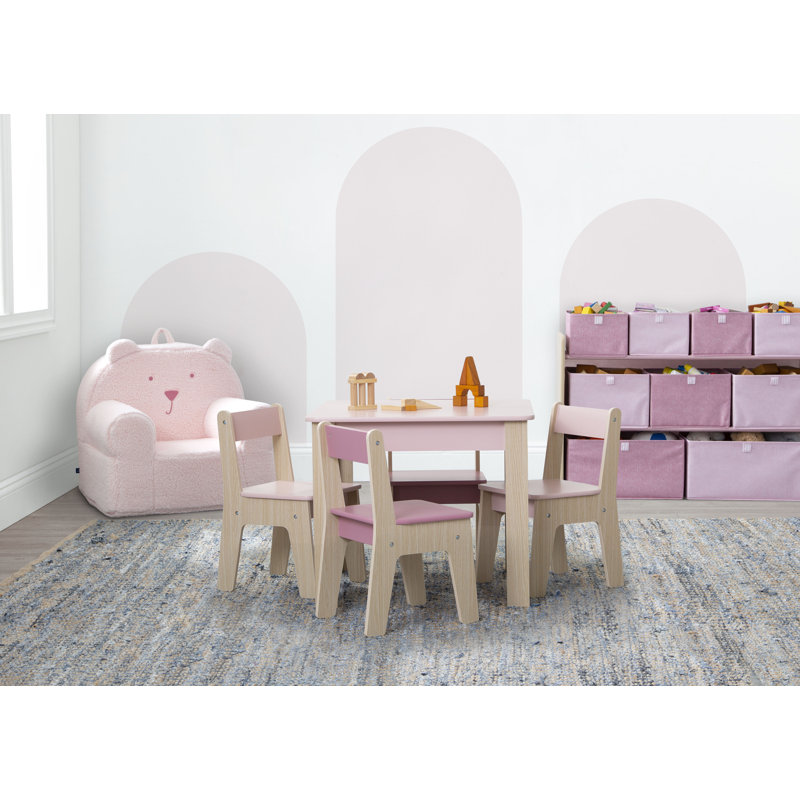 Blush and Natural Wooden Kids Play Table and Chair Set