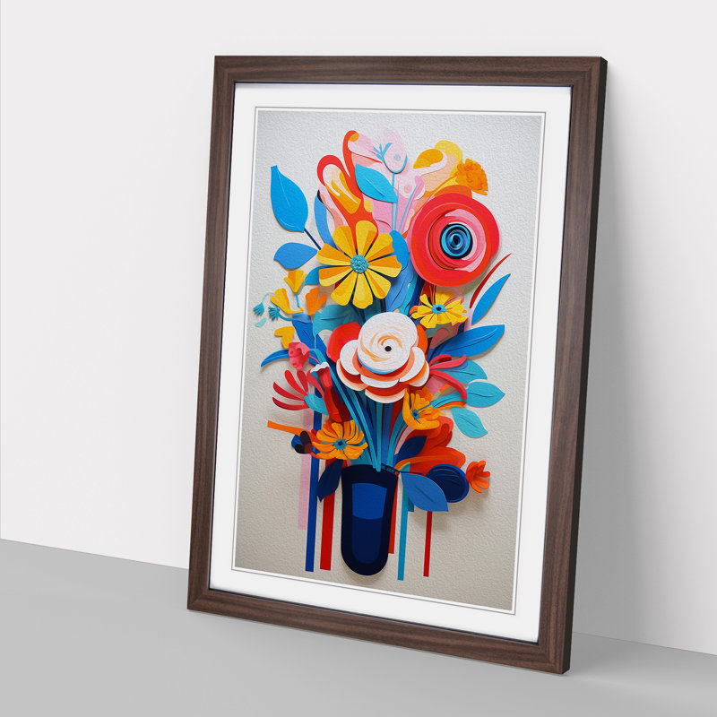 Floral Constructivism - Single Picture Frame Print on Wood, Walnut, 34cm H x 25cm W x 2cm D