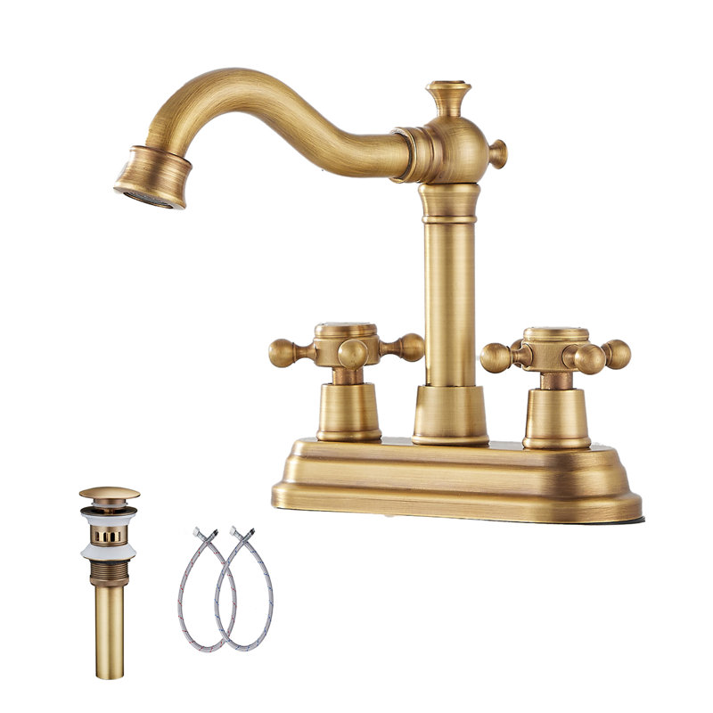 Robinet de salle de bain à ensemble central avec bonde, Laiton antique