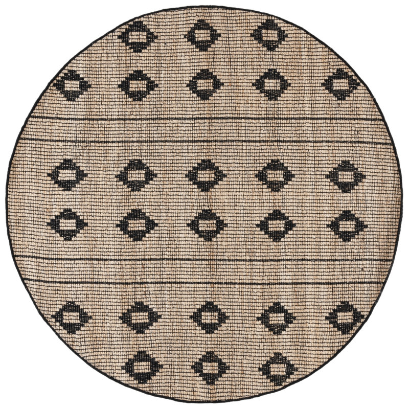 Kornelis Natural Fiber Flat Weave Jute Pile Southwestern Rug, Round 6'