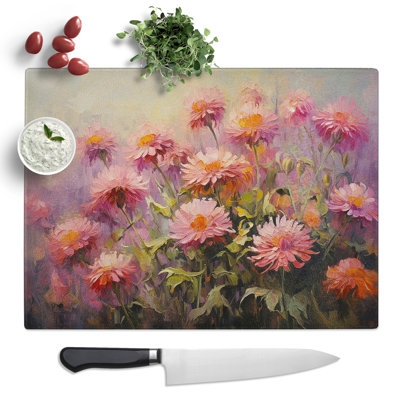 Chrysanthemums Gestural No.2  Glass Chopping Board