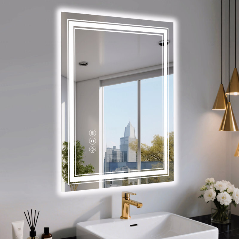 Frameless Led Bathroom Accent Mirror,Smart Mirror, 20" x 28", Rectangle