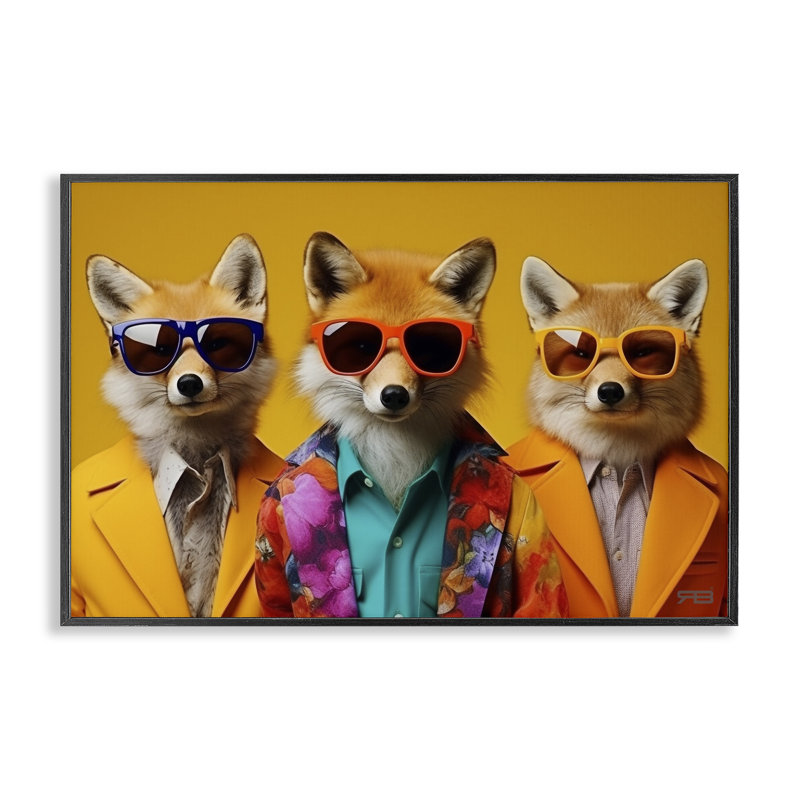 Renards élégants, estampe numérique par Roozbeh Bahramali, H 12 po x l 18 po, Giclée encadrée noir minuit