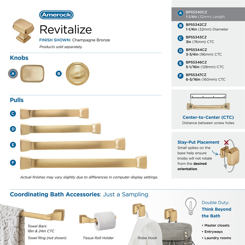 Revitalize 1 3/16" Length Rectangle Knob, Champagne Bronze