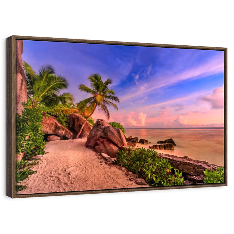 La Digue Sundown, 37 po x 25 po, Cadre flottant noyer