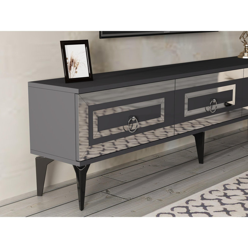 Meuble télé élégant, anthracite et argent, 70,9 po x 17,6 po x 11,6 po | 100% panneau de particules enduit de mélamine, épaisseur: 0,7 pouce | Conception durable et moderne, parfaite pour le salon et les espaces de divertissement, facile à assembler