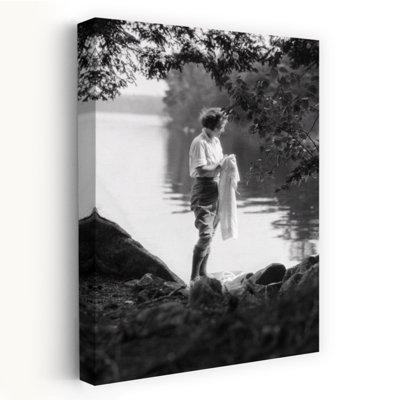 1930S 1920S Woman Camping Outdoors Washing Clothes In Lake Classic Retro Vintage Nature Wall Art