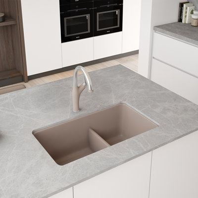 Precis SILGRANIT 33" 60/40 Reversible Double Bowl Undermount Kitchen Sink with Low Divide