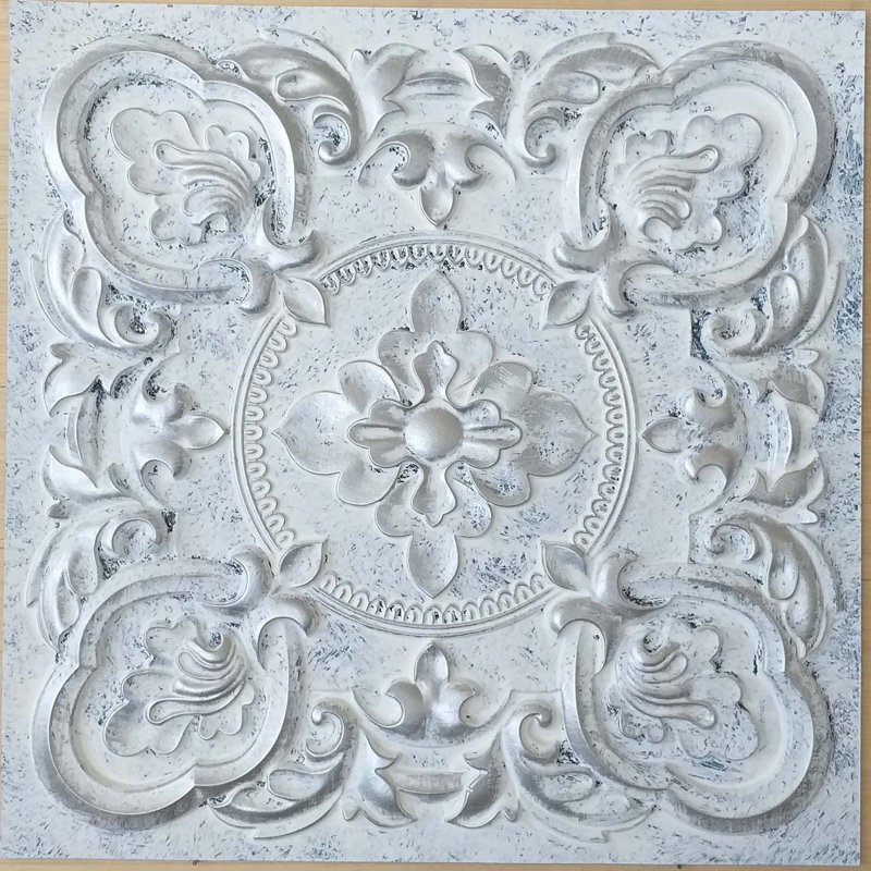 Carreau de plafond en PVC texturé L 24 po x l 24 po Gaby, Argent blanc vieilli