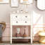 Console rectangulaire blanche avec pieds stables et tiroirs-1951567172